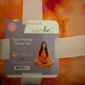 Just Be Women's Henley Pajama Set - Pink and Orange (c)